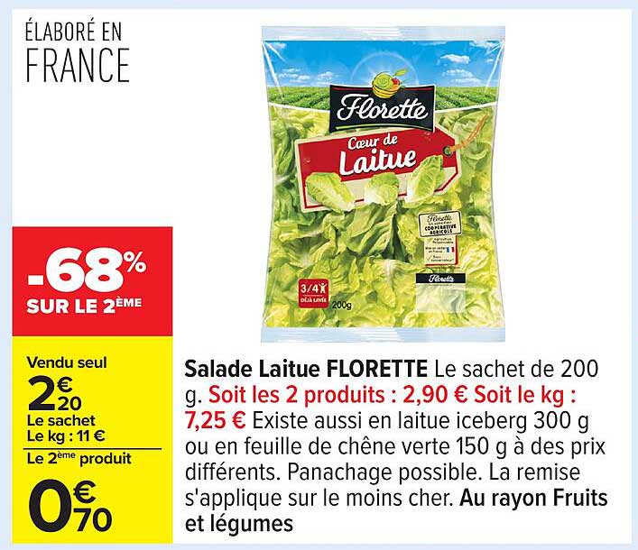 Salade Laitue FLORETTE Le sachet de 200 g.