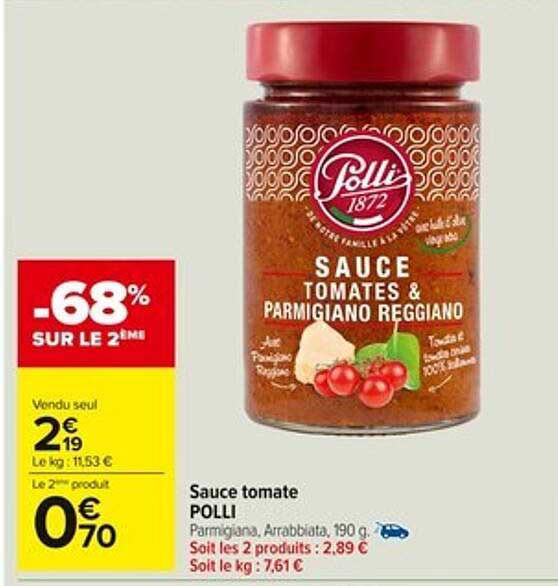 Sauce tomate POLLI - Sauce Tomates & Parmigiano Reggiano