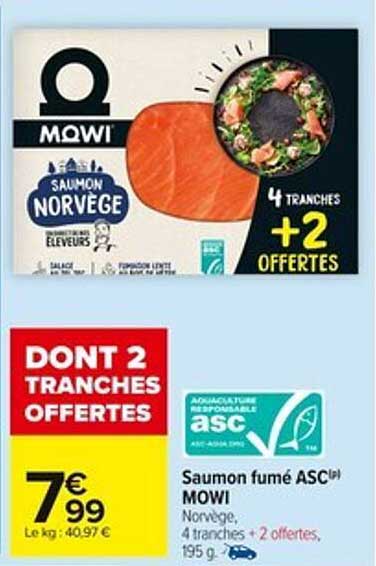 Saumon fumé ASC(M) MOWI 4 tranches + 2 offertes