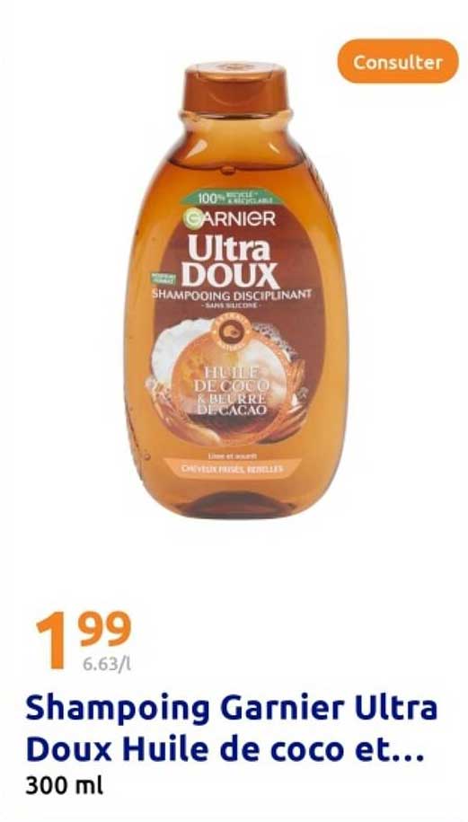 Shampoing Garnier Ultra Doux Huile de coco et...