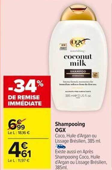 Shampooing OGX Coco, Huile d'Argan ou Lissage Brésilien, 335 ml