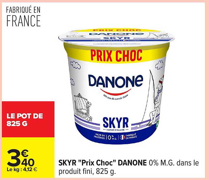 SKYR "Prix Choc" DANONE 0% M.G. dans le produit fini, 825 g