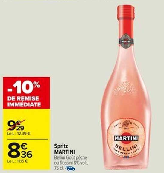 Spritz MARTINI Bellini Goût pêche ou Rossini 8% vol., 75 cl