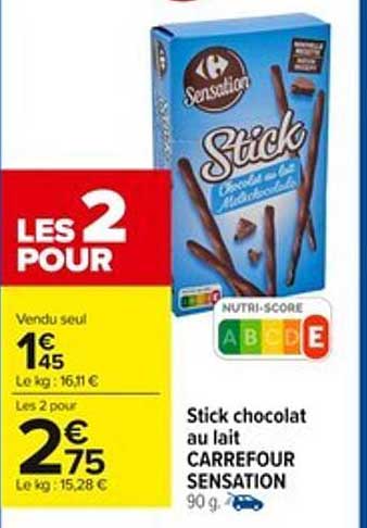 Stick chocolat au lait CARREFOUR SENSATION