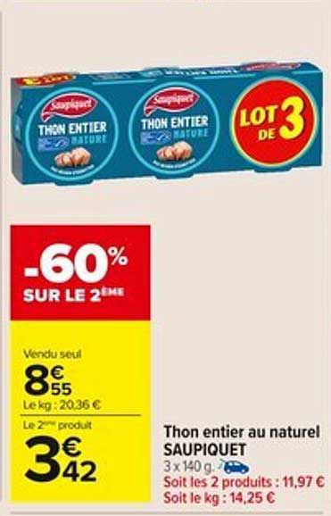 Thon entier au naturel SAUPIQUET