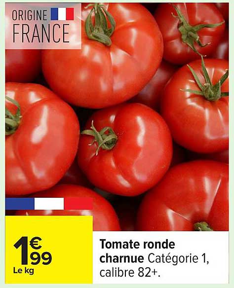 Tomate ronde charnue Catégorie 1, calibre 82+.