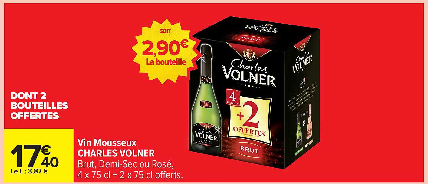 Vin Mousseux CHARLES VOLNER, 4 x 75 cl + 2 x 75 cl offerts