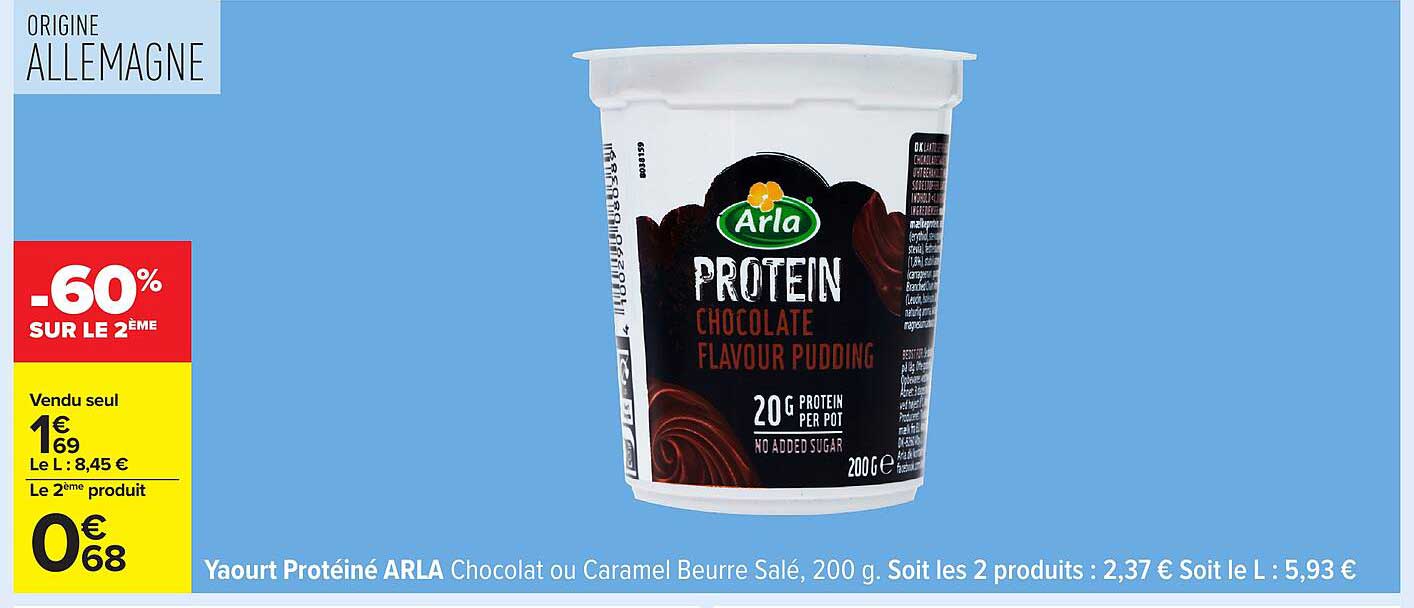 Yaourt Protéiné ARLA Chocolat ou Caramel Beurre Salé, 200 g