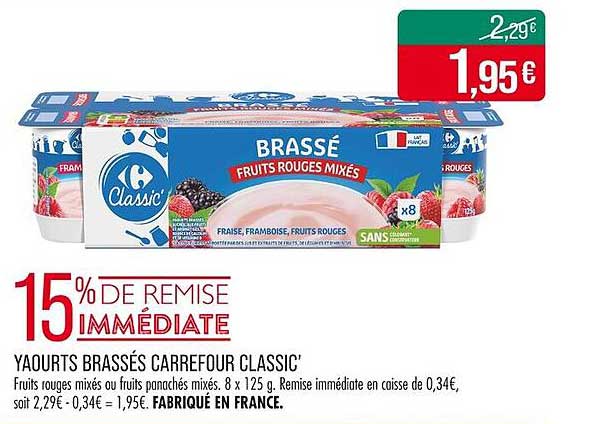 YAOURTS BRASSÉS CARREFOUR CLASSIC'