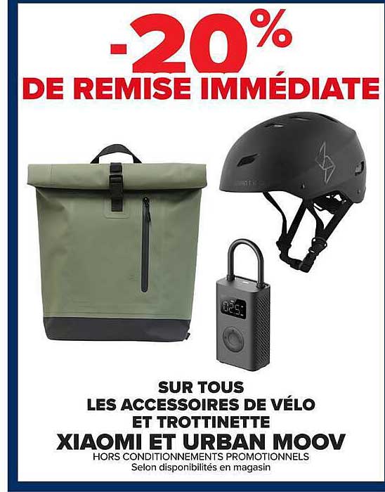 -20% DE REMISE IMMÉDIATE SUR TOUS LES ACCESSOIRES DE VÉLO ET TROTTINETTE XIAOMI ET URBAN MOOV