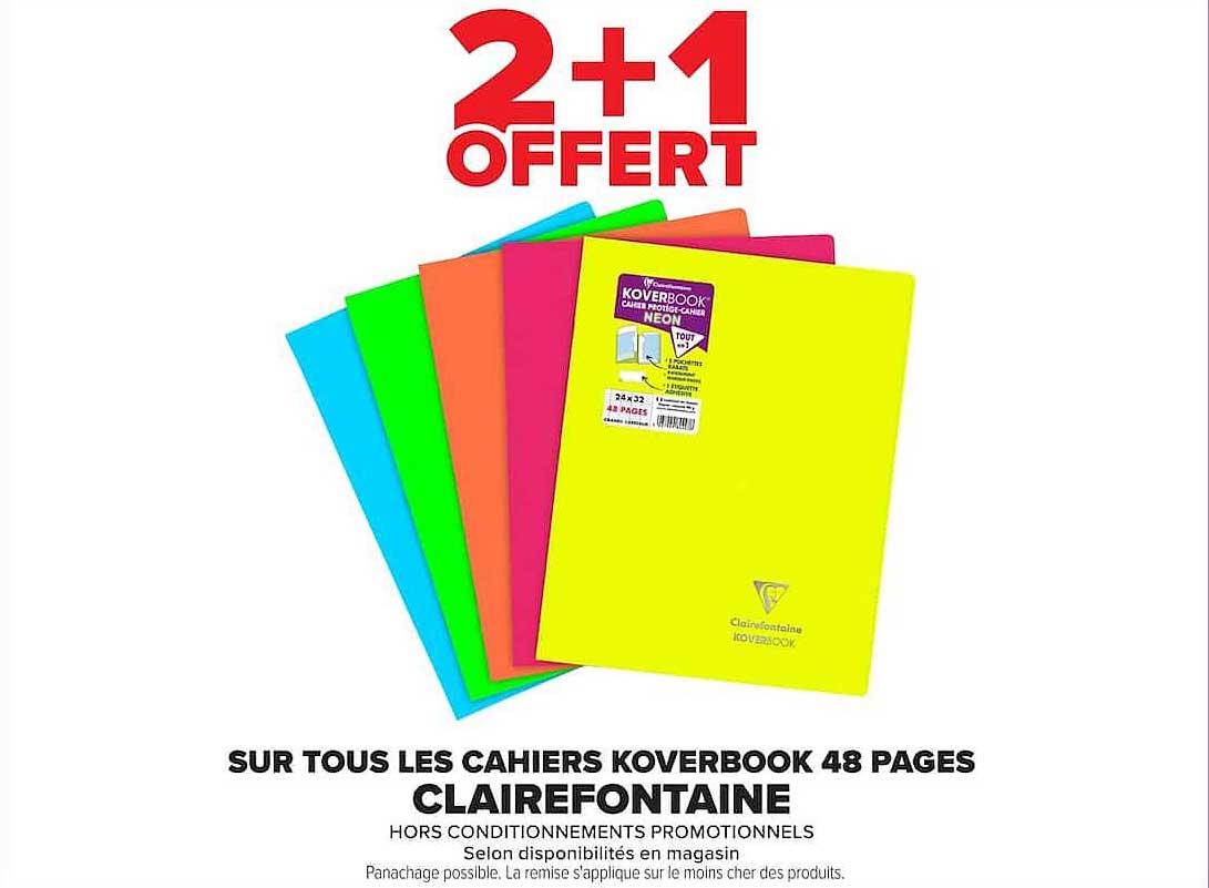 2+1 OFFERT SUR TOUS LES CAHIERS KOVERBOOK 48 PAGES CLAIREFONTAINE