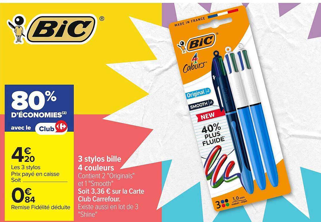 3 stylos bille 4 couleurs