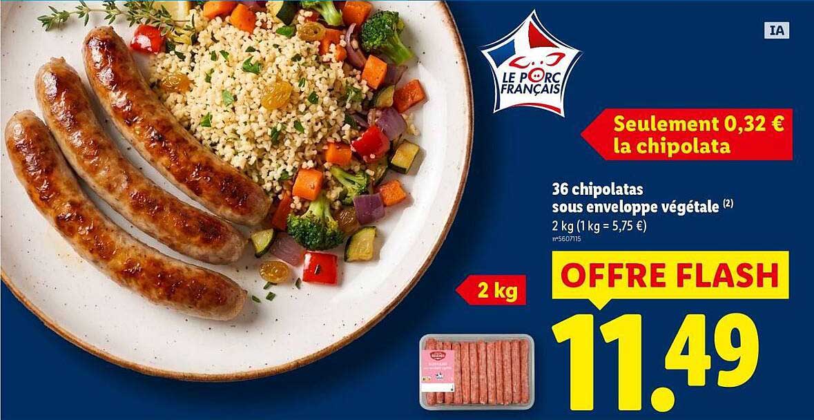 36 chipolatas sous enveloppe végétale