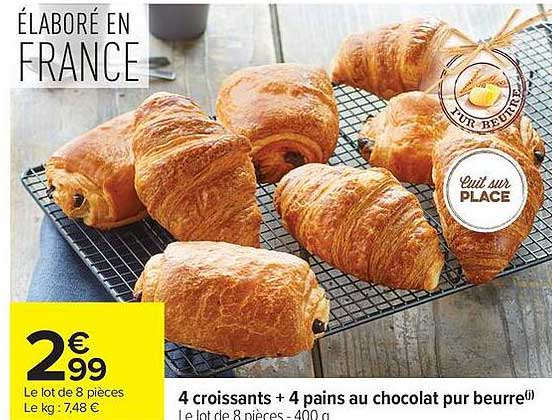 4 croissants + 4 pains au chocolat pur beurre