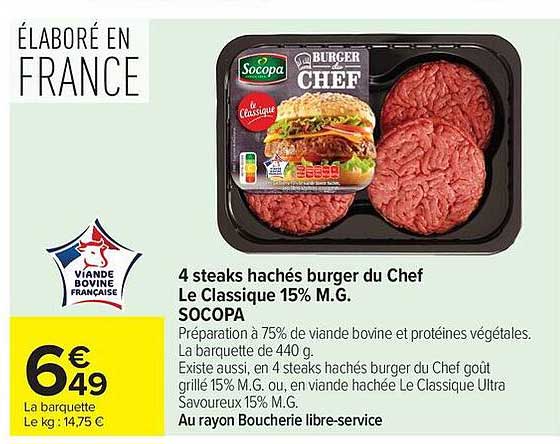 4 steaks hachés burger du Chef Le Classique 15% M.G. SOCOPA
