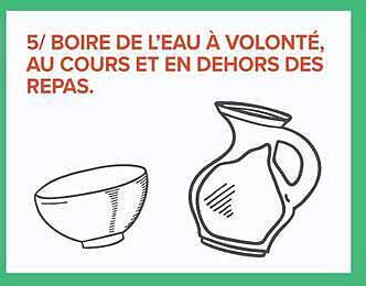 5/ BOIRE DE L’EAU À VOLONTÉ, AU COURS ET EN DEHORS DES REPAS.