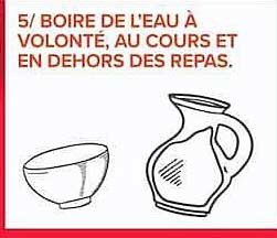 5/ BOIRE DE L'EAU À VOLONTÉ, AU COURS ET EN DEHORS DES REPAS.