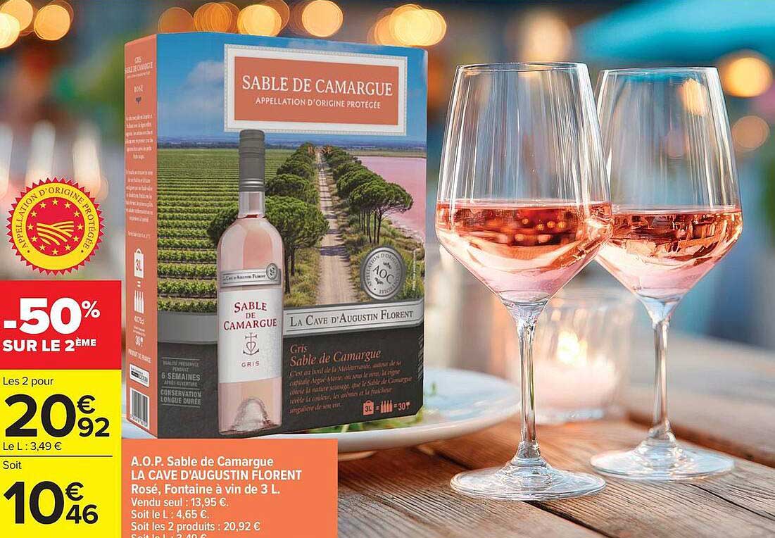 A.O.P. Sable de Camargue LA CAVE D'AUGUSTIN FLORENT Rosé, Fontaine à vin de 3 L
