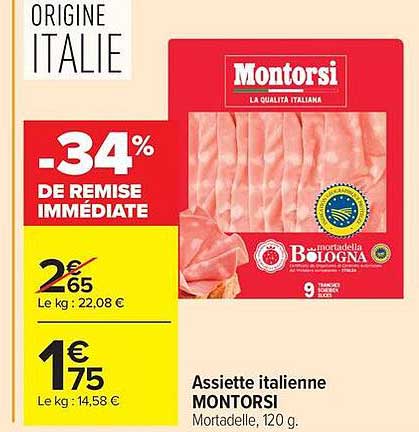 Assiette italienne MONTORSI Mortadelle, 120 g.