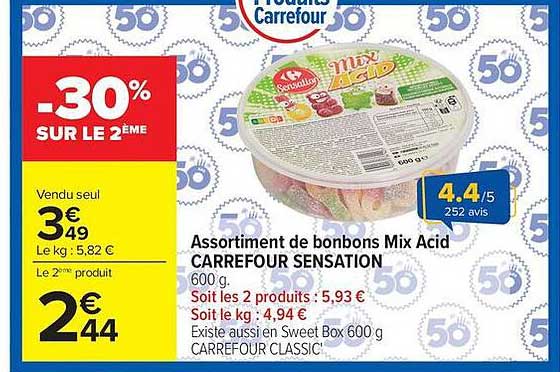 Assortiment de bonbons Mix Acid CARREFOUR SENSATION 600 g