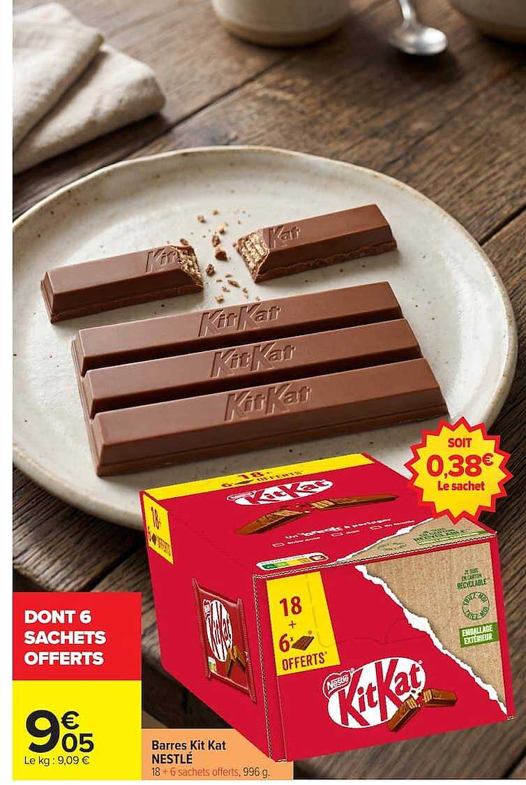 Barres Kit Kat NESTLÉ 18 + 6 sachets offerts, 996 g