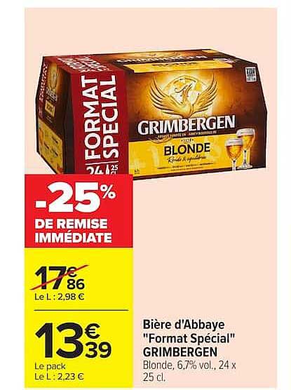 Bière d'Abbaye "Format Spécial" GRIMBERGEN Blonde, 6,7% vol., 24 x 25 cl.