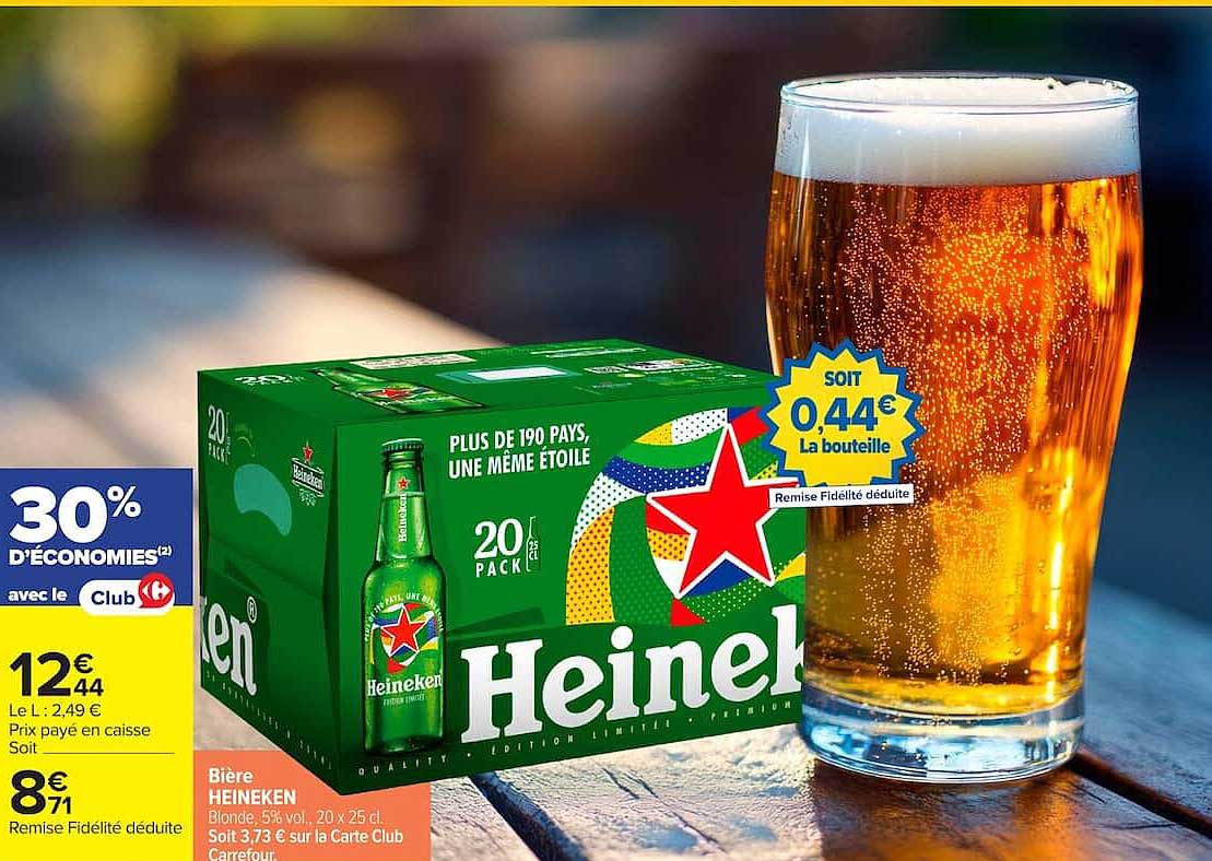 Bière HEINEKEN Blonde, 5% vol. 20 x 25 cl