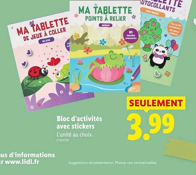 Bloc d’activités avec stickers