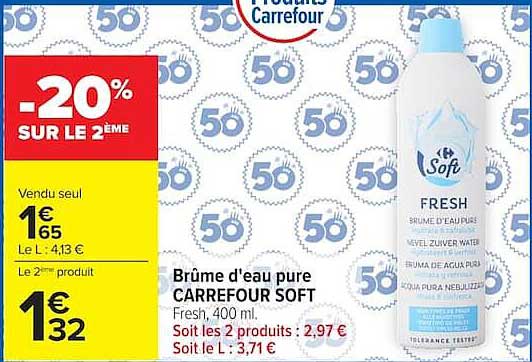 Brûme d'eau pure CARREFOUR SOFT Fresh, 400 ml