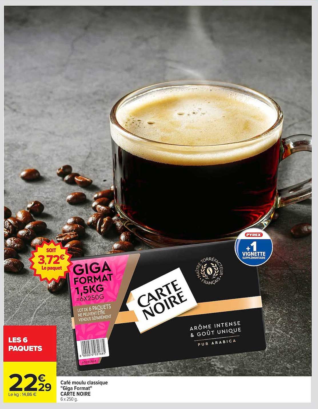 Café moulu classique "Giga Format" CARTE NOIRE 6 x 250 g.