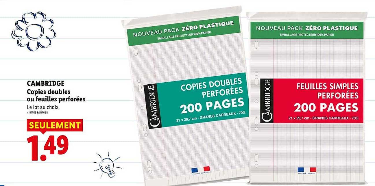 CAMBRIDGE Copies doubles ou feuilles perforées