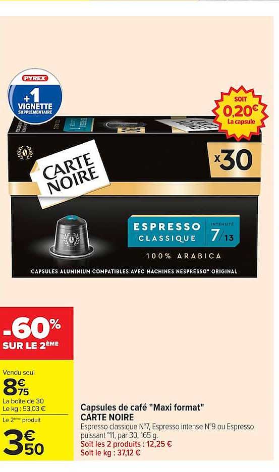 Capsules de café “Maxi format” CARTE NOIRE