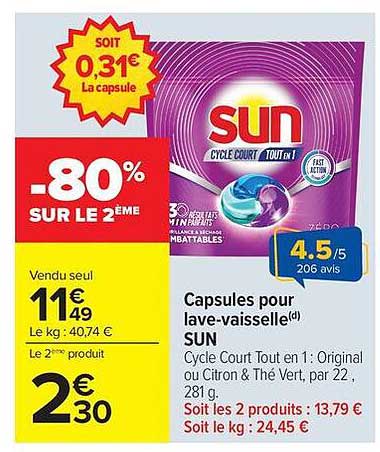 Capsules pour lave-vaisselle SUN