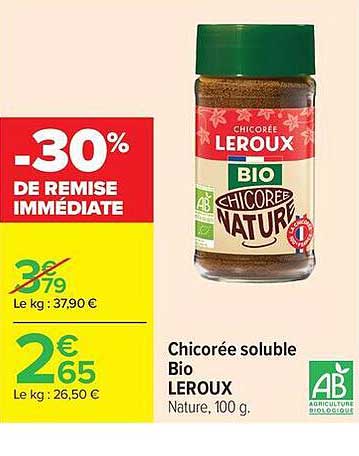 Chicorée soluble Bio LEROUX Nature, 100 g.