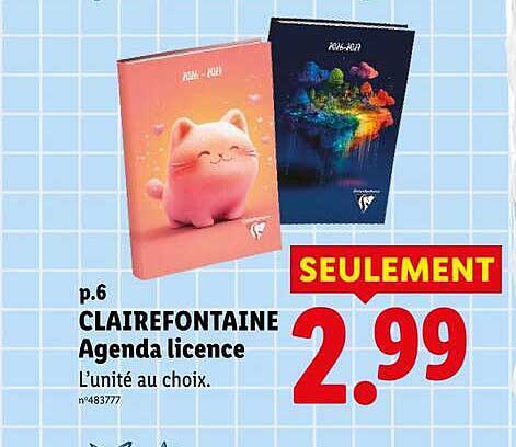 CLAIREFONTAINE Agenda licence L’unité au choix.