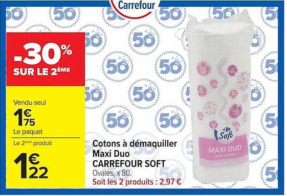 Cotons à démaquiller Maxi Duo CARREFOUR SOFT