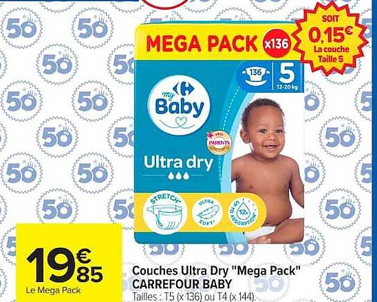 Couches Ultra Dry "Mega Pack" CARREFOUR BABY