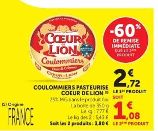 COULOMMIERS PASTEURISÉ CŒUR DE LION
