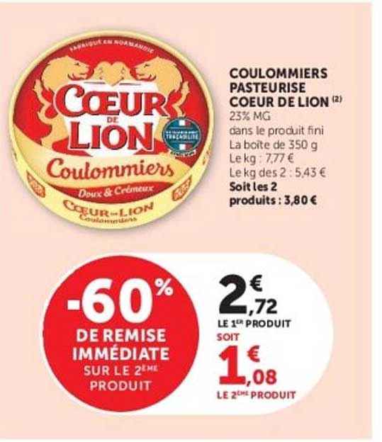 COULOMMIERS PASTEURISÉ COEUR DE LION