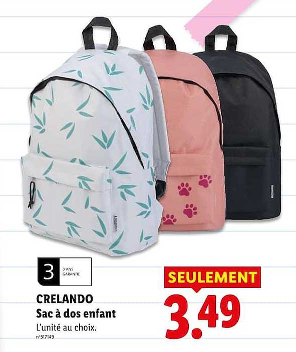 CRELANDO Sac à dos enfant
