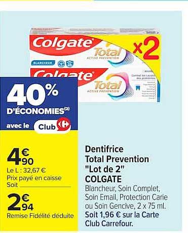 Dentifrice Total Prevention "Lot de 2" COLGATE