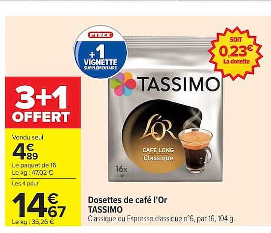Dosettes de café l'Or TASSIMO Classique ou Espresso classique n°6, par 16, 104 g.