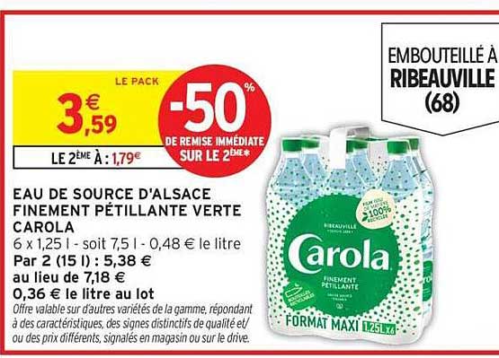 EAU DE SOURCE D’ALSACE FINEMENT PÉTILLANTE VERTE CAROLA