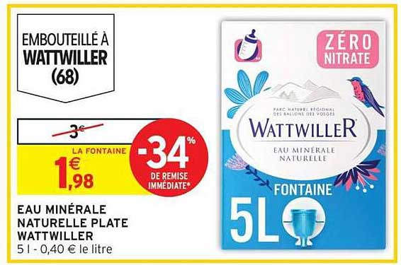 EAU MINÉRALE NATURELLE PLATE WATTWILLER 5l - 0,40 € le litre