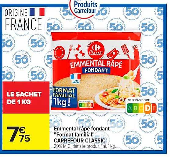 Emmental râpé fondant "Format familial" CARREFOUR CLASSIC'