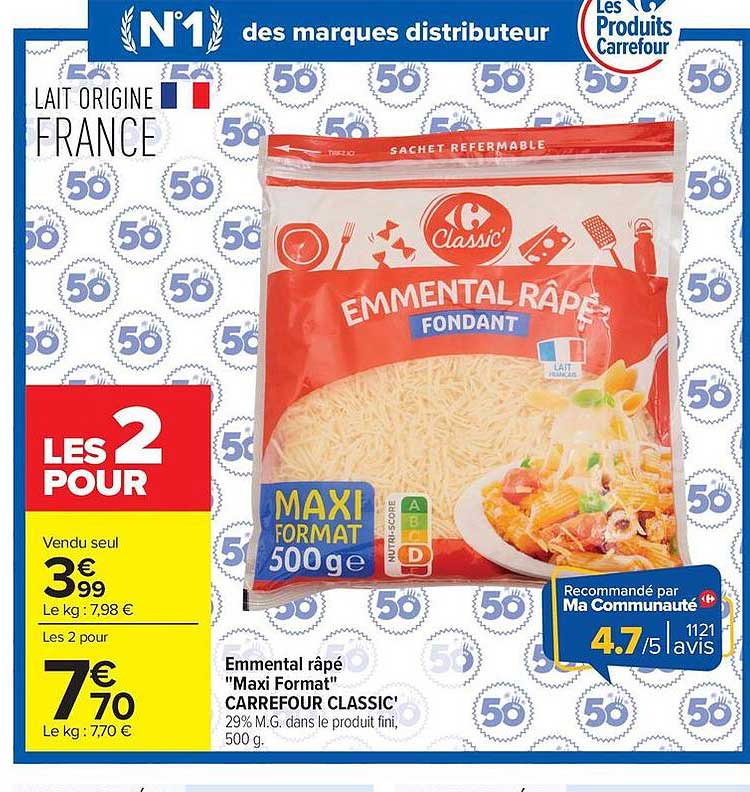 Emmental râpé "Maxi Format" CARREFOUR CLASSIC'