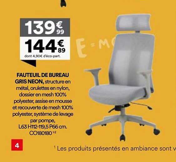 FAUTEUIL DE BUREAU GRIS NEON