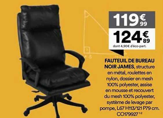 FAUTEUIL DE BUREAU NOIR JAMES