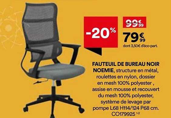 FAUTEUIL DE BUREAU NOIR NOEMIE