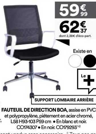 FAUTEUIL DE DIRECTION BOA, assise en PVC et polypropylène, piètement en acier chromé, L58 H93-103 P59 cm